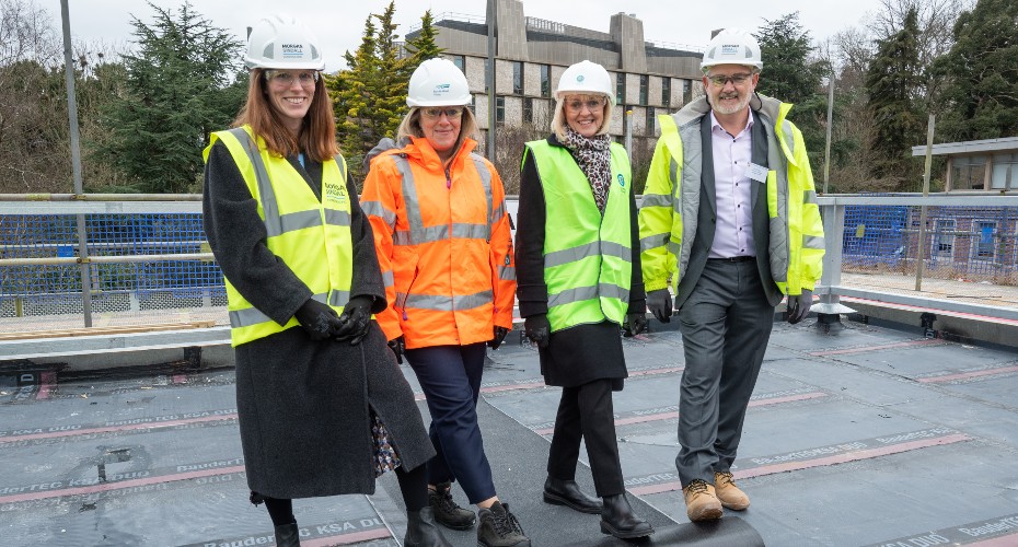 Image credit: Theo Moye 01/03/23 Topping out ceremony for the Centre for Resilience in Environment, Water and Waste (CREWW) at the University of Exeter's Streatham Campus with Vice-Chancellor Lisa Roberts, Susan Davy from South West Water and Dave Chudley from Morgan Sindall