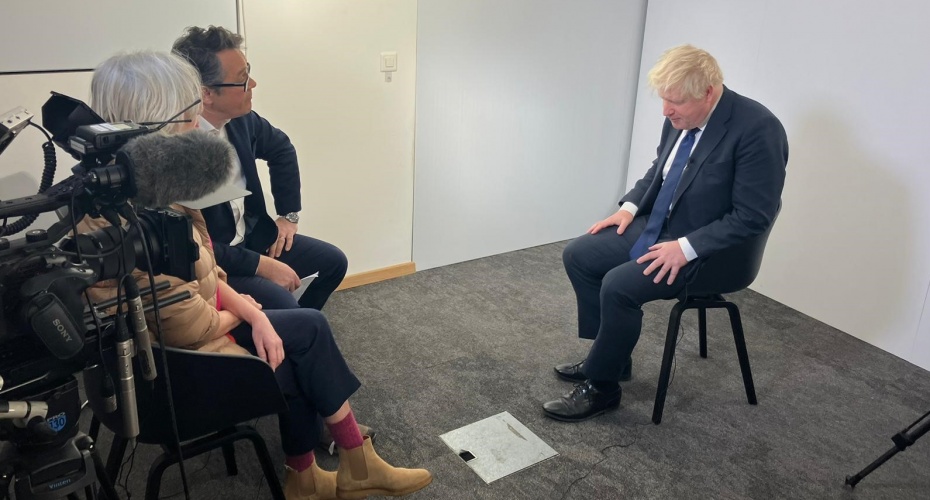 University of Exeter's Professor Gail Whiteman (far left) interviews former UK prime minister Boris Johnson