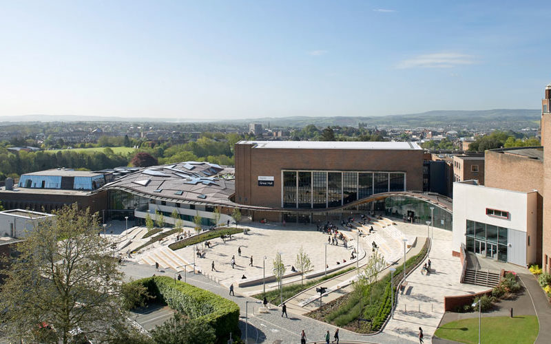 An aerial view of the Piazza on Streatham Campus