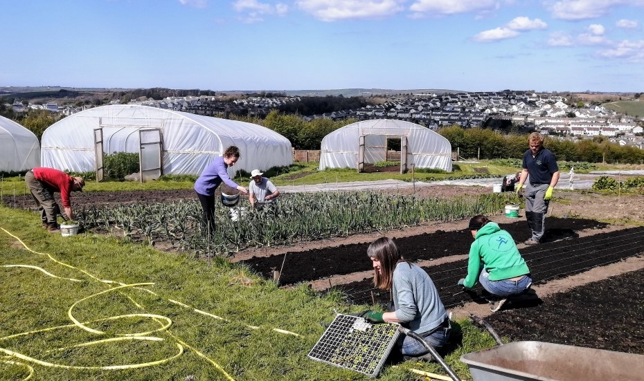 Agricultural workers at the Camel Community Supported Agriculture in Wadebridge, Cornwall