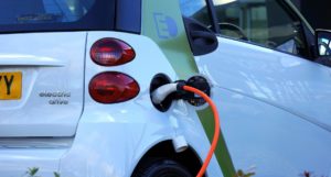 An electric car being charged