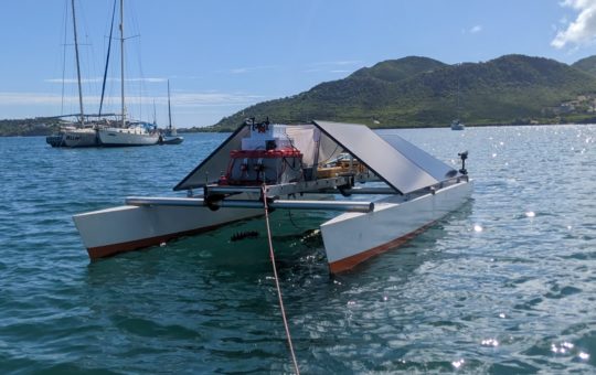 A prototype floating robot at sea