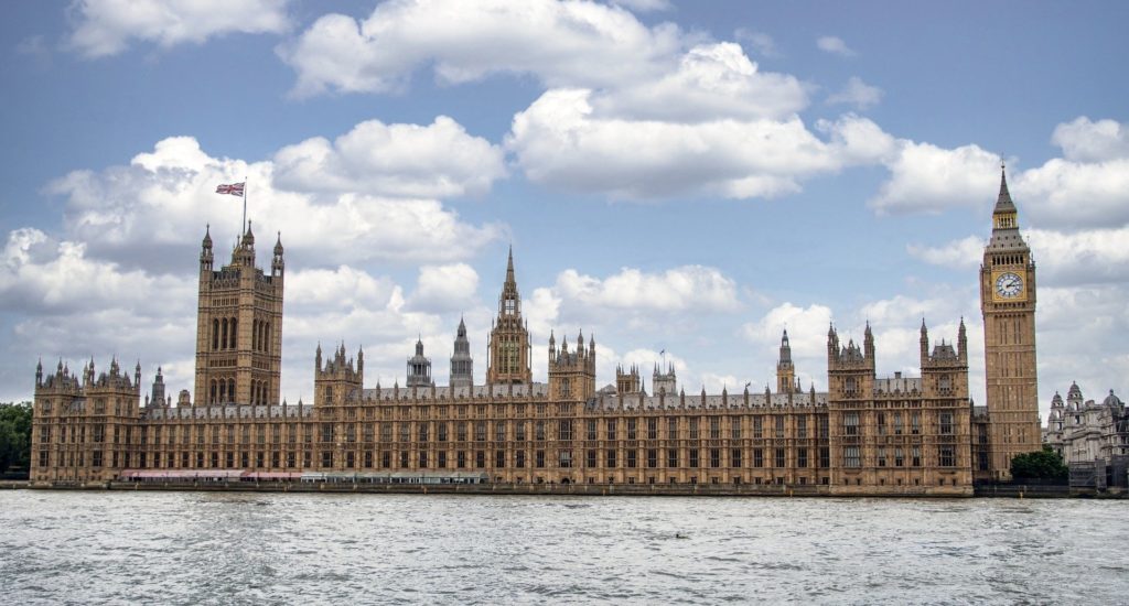 The Houses of Parliament, seen from across the River Thames