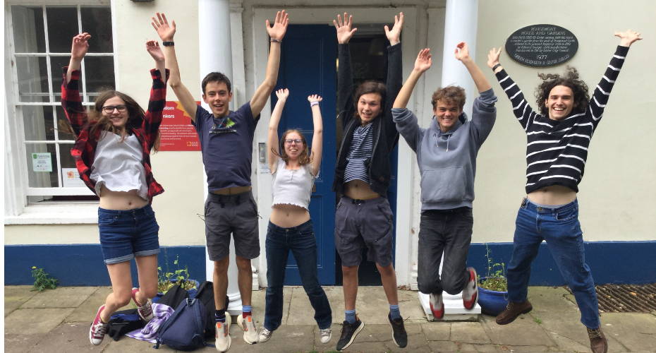 Exeter Mathematics School students jumping