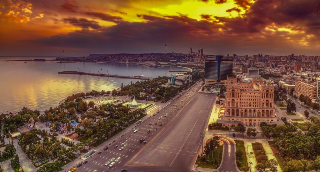 A landscape shot of Baku, Azerbaijan