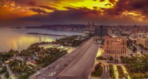 A landscape shot of Baku, Azerbaijan