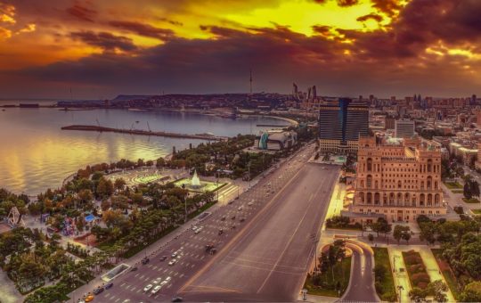 A landscape shot of Baku, Azerbaijan