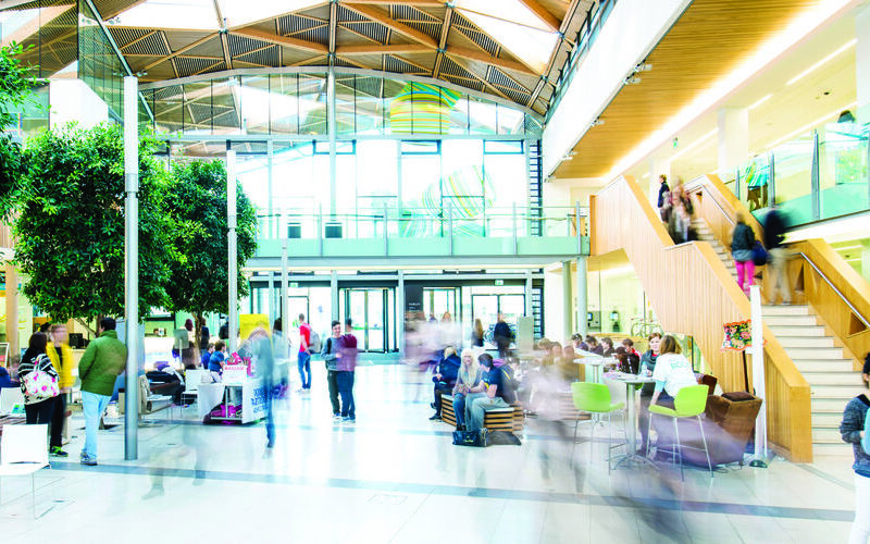The Forum at the University of Exeter - a large indoor space with high windows and an arching roof