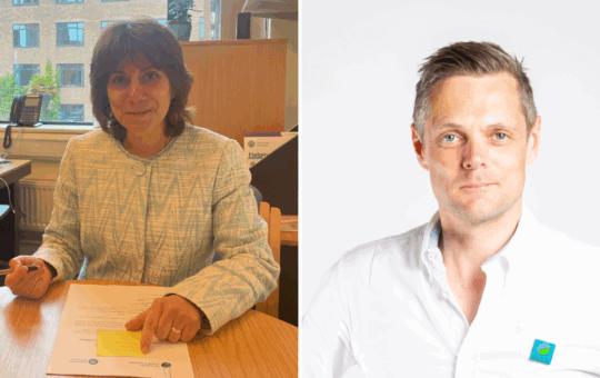 A composite image showing Professor Krasimira Tsaneva-Atanasova signing a document, and a headshot of Dr Stuart Wainwright