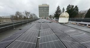 Solar panels on a rooftop at the University of Exeter