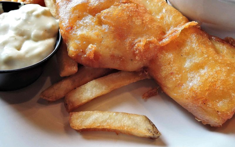 A plate of fried fish and chips