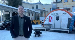 Dr Marcos de Oliveira outside the Arctic Basecamp tent in Davos