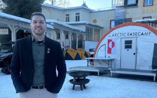 Dr Marcos de Oliveira outside the Arctic Basecamp tent in Davos