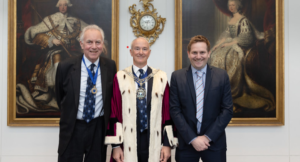 Award winner Dr Alex Dudgeon (right) with Master Needlemaker Nick Macrae (centre) and Court Assistant Kimball Bailey (left) at Haberdashers’ Hall