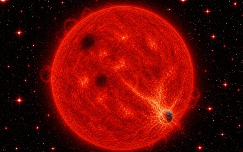 Artists impression of a planet closed to be swallowed by its parent star (image created by AI – Credit Rob Jeffries)