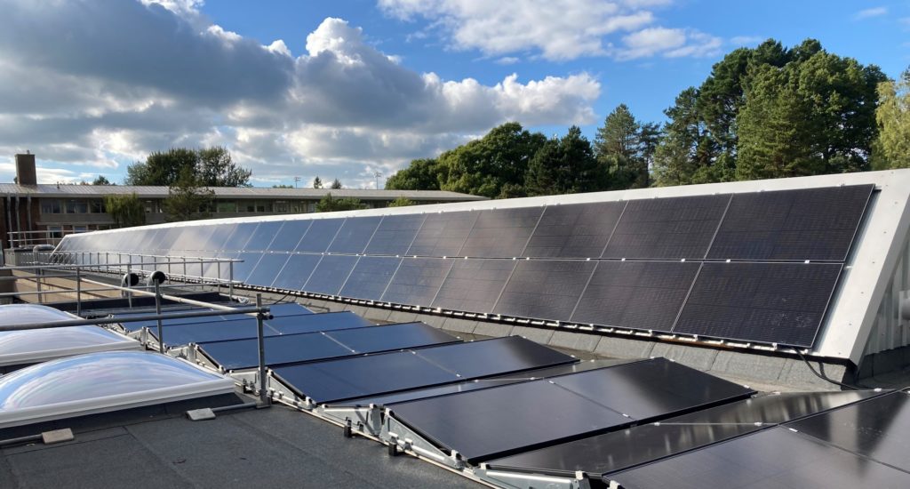 Solar panels on a building roof