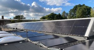 Solar panels on a building roof