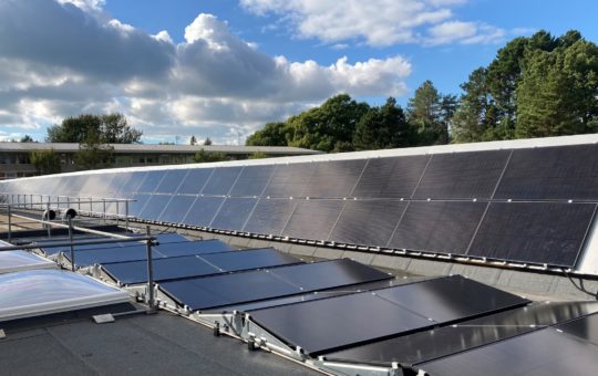 Solar panels on a building roof