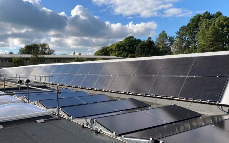 Solar panels on a building roof